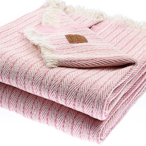 Vintage Throw & Blanket Series by GOLD CASE - Set of 2 - 50x60 Inches - Soft 100% Washed Cotton - Decorative for Couch, Farmhouse- Pink