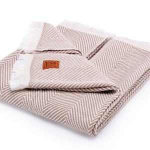 Elegant Throw & Blanket Series by GOLD CASE - 60x80 Inches - Super Soft - 100% Washed Cotton - Decorative for Couch, Farmhouse- Beige