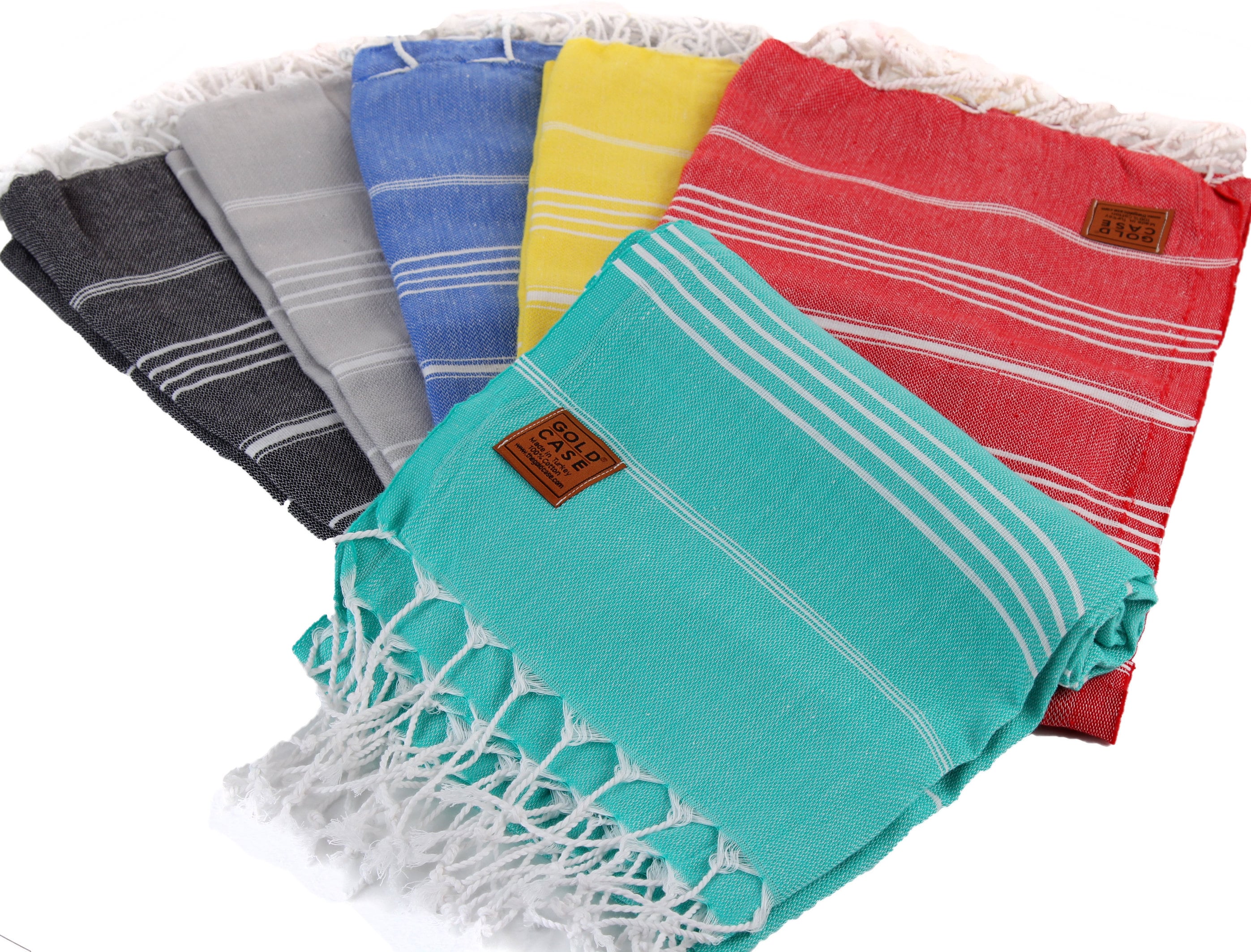 Gold Case LYCIA Original Turkish Bath Towels SET OF 6 Turkish Beach Towel  100% Cotton Made in Turkiye 70x39-multi-1-red-yellow-green-blue 