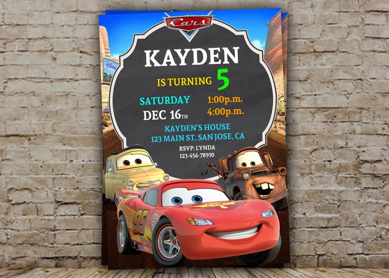 Disney Cars Invitation Disney Cars Birthday Party Invite Etsy
