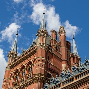 London &quot;St Pancras&quot; Train Station on the backside top of the entrance (Stock photo, business use or personal Digital print.)