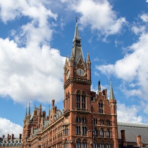 London &quot;St Pancras&quot; Train Station on the front side top of the entrance (Stock photo, business use or personal Digital print.)