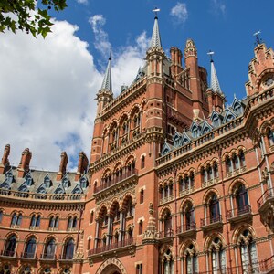 St Pancras train station (Vertical Photo) backside entrance (Stock photo, business use or personal Digital print)