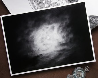 Empyrean Eye | full moon in cloudy night sky photography print on Baryta paper | poetic & mindful astrophotography | Halloween Selenophile