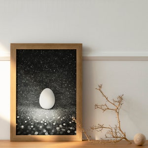 Kosmisches Osterei im Weltraum, Ostern Geschenk, Abstrakte Wandkunst, Kosmologie und Symbolik auf Recyclingpapier, Weltenei und Sterne