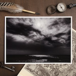 The Other World / stampa di cielo nuvoloso con sole sul mare scuro / carta baritata / arte fotografica poetica e consapevole / Nocturnal Mood Of Time