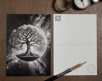 Cosmic Tree of Life Postcard: Yggdrasil Art Print on Recycled Paper