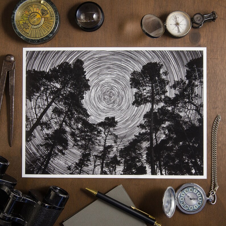 Circles Of Life starry night sky photography print on A4 Baryta paper poetic & mindful astrophotography Nocturnal Mood Of Time image 1