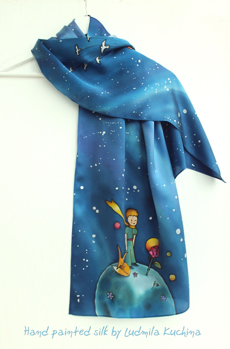 The Little prince silk scarf . Hand painted natural silk Etsy