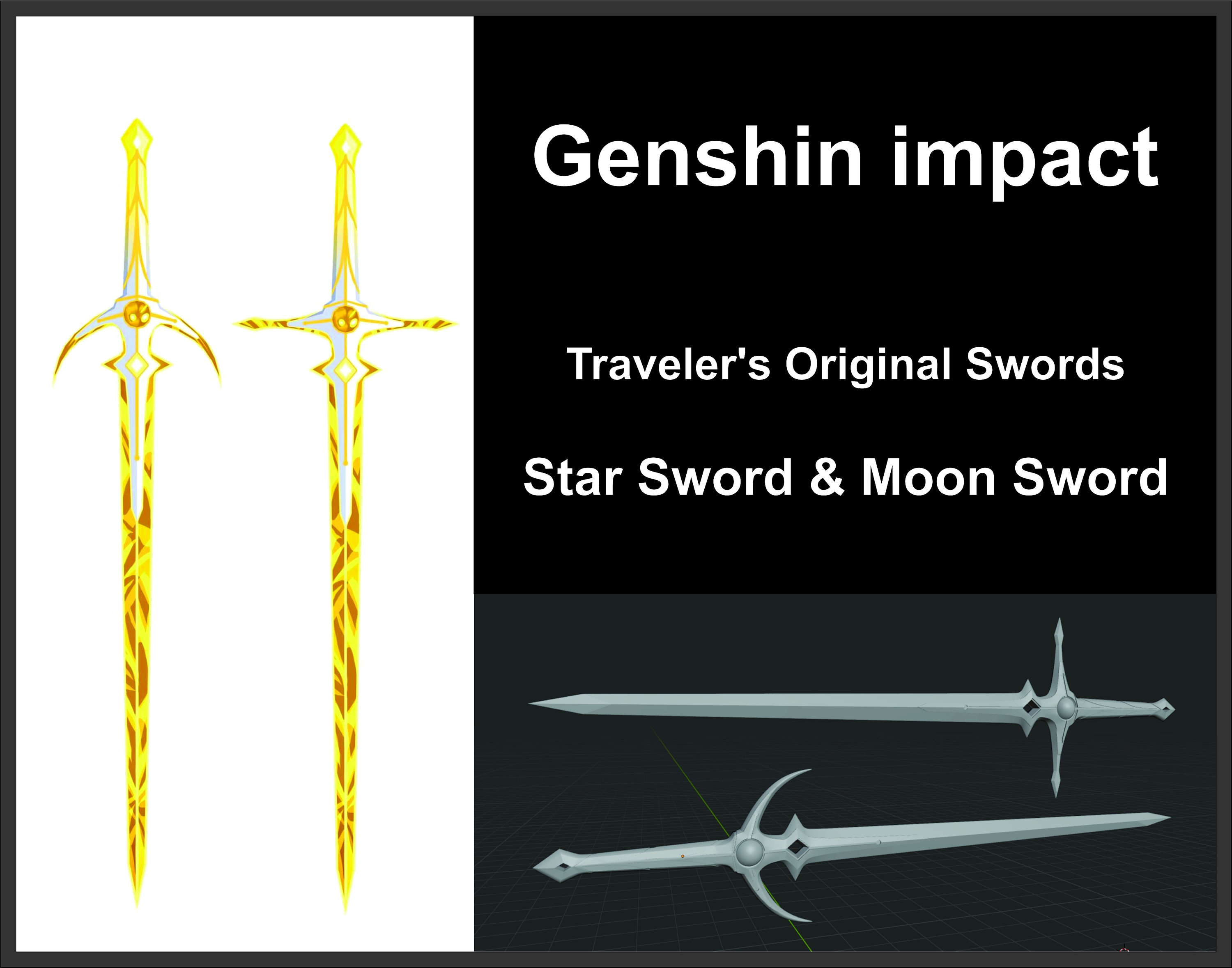 Genshin Impact Traveler's Original Swords star & Moon Etsy UK