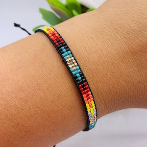 American Native Style Bracelet Jewelry, Colorful and Golden Plated Bracelet, Loom Beaded Bracelet, Cherokee Style Jewelry