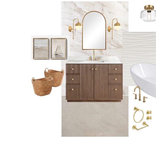 Bathroom Mood Board, Interior Design Service, Product click to buy Shopping List, Digital Download