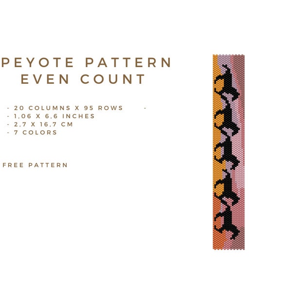 Peyote Bead Bracelet Pattern, Even Count Horses Peyote Bracelet Pattern, Miyuki Delica Bead Peyote Pattern, Instant Download