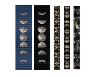 Patrones de pulseras con cuentas de fases lunares para telar: Cuentas Delica (Patrón en PDF)