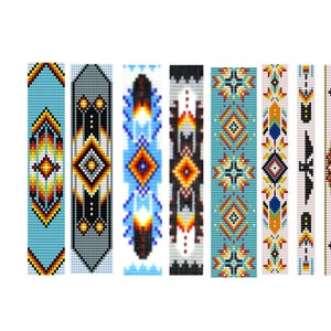 8 Bead Loom Patterns,  American Native Style Loom Bracelet Patterns, Miyuki Delica Bead Loom Patterns