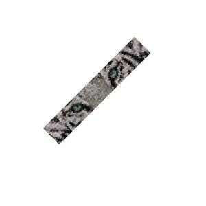 May include: A white tiger bead bracelet with green eyes. The bracelet is made of small beads that are woven together to create a detailed design.