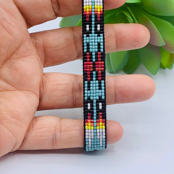 American Native Style Bracelet Jewelry, Colorful and Turquoise Bracelet, Loom Beaded Bracelet, Cherokee Style Jewelry