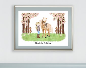 Personalized Horse & Girl Print: Custom Equestrian Art