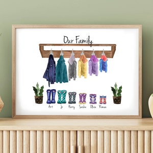Personalised Family Welly Print Gift for Mum, Welly Print, Mum Birthday Gift, Thoughtful Anniversary Gift, Mothers Day Gift, Family Print