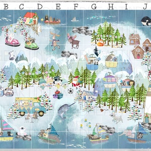 Mappa invernale da scaricare digitalmente con coordinate per feste, giochi e gare scolastiche, mappa del tesoro divertente da scaricare immediatamente per feste per bambini