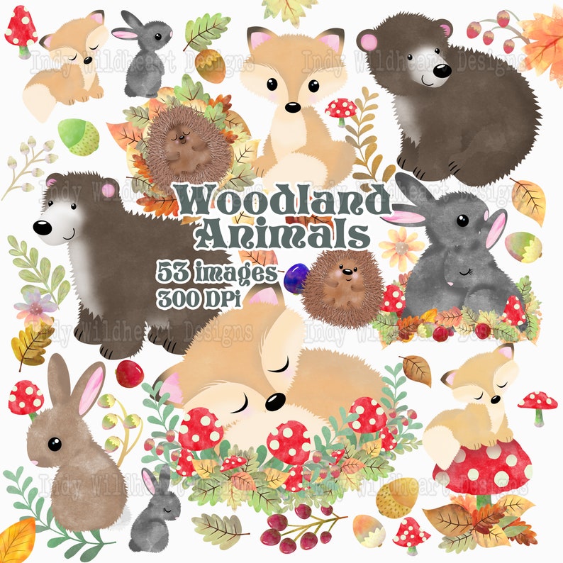 Paper Craft Scrapbook Album Autumn 53 PNG files Fox Bears Rabbits Hedgehog Cute Woodland Animal Fall Clipart Instant Download
