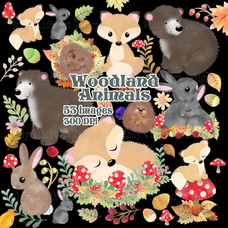 Paper Craft Scrapbook Album Autumn 53 PNG files Fox Bears Rabbits Hedgehog Cute Woodland Animal Fall Clipart Instant Download