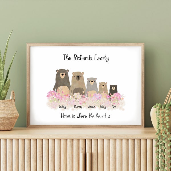 Custom Bear Family Print - Personalised Gift - Birthday Gift for Her, Gift for him - Gift from the Kids - Family Gift, Bear Print, Bear Gift