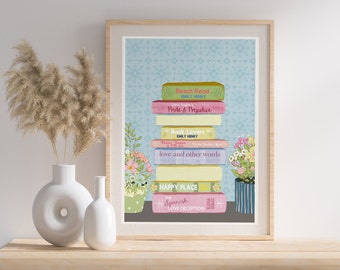Personalised book spines print - Personalised Books Print - Personalised gift - Book Lovers - Colourful Book Art - Cottage core Art Print