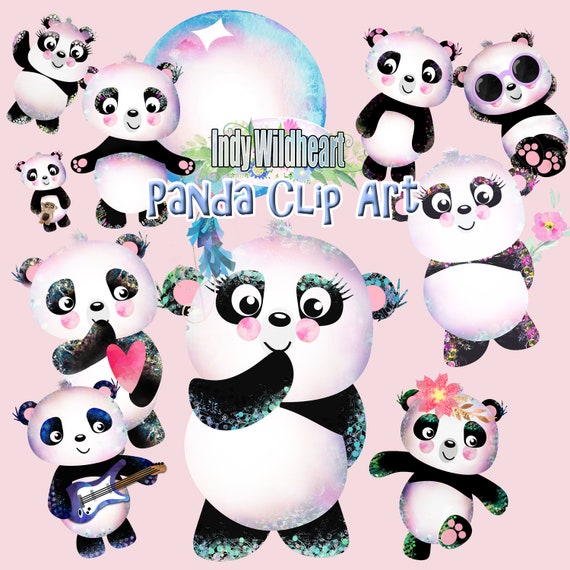 Cute Panda Clipart Instant Download Cartoon Panda Png Etsy