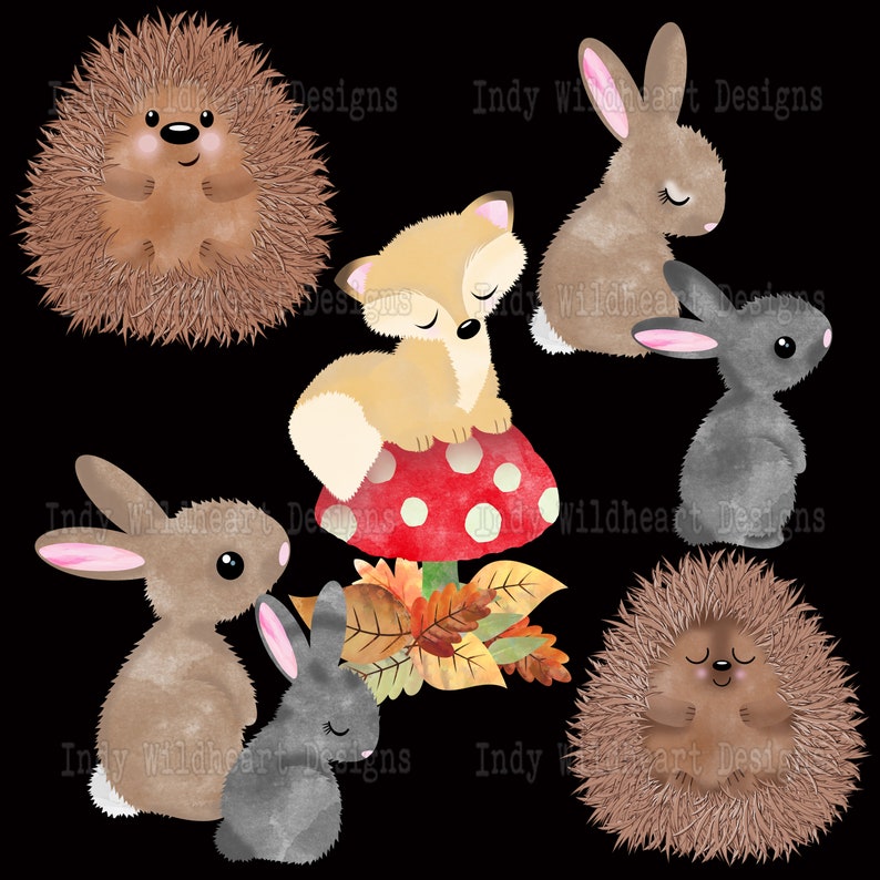 Paper Craft Scrapbook Album Autumn 53 PNG files Fox Bears Rabbits Hedgehog Cute Woodland Animal Fall Clipart Instant Download
