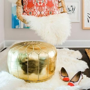 Moroccan POUF **40% OFF** with White Stitching Leather Pouf Ottoman Pouf Morrocan Leather Pouf Moroccan Pouffe