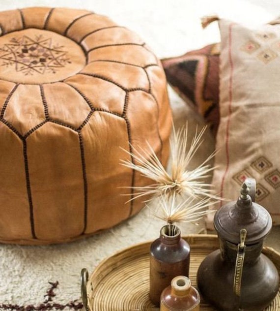pouf marocain 100% cuir, tabouret ottoman de haute qualité, à pieds