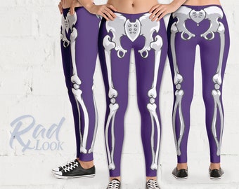 Radiologia X-Ray Tech Purple Skeleton Leggings - Calças de Yoga - Active Sport Stretch Leggings - Fitness Workout - Halloween Leggings - Rad Tech