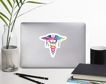 Pegatina de radiología, pegatina de rayos X, pegatinas, caduceo colorido, tie dye, tecnología de rayos X, tecnología rad, semana de tecnología, semana de radiología