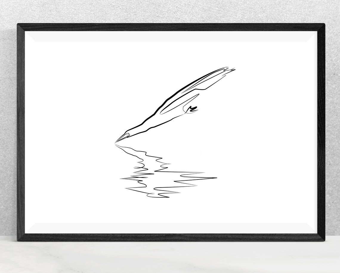 Printable One Line Art Of Diving Seabird Gannet Seabird Etsy