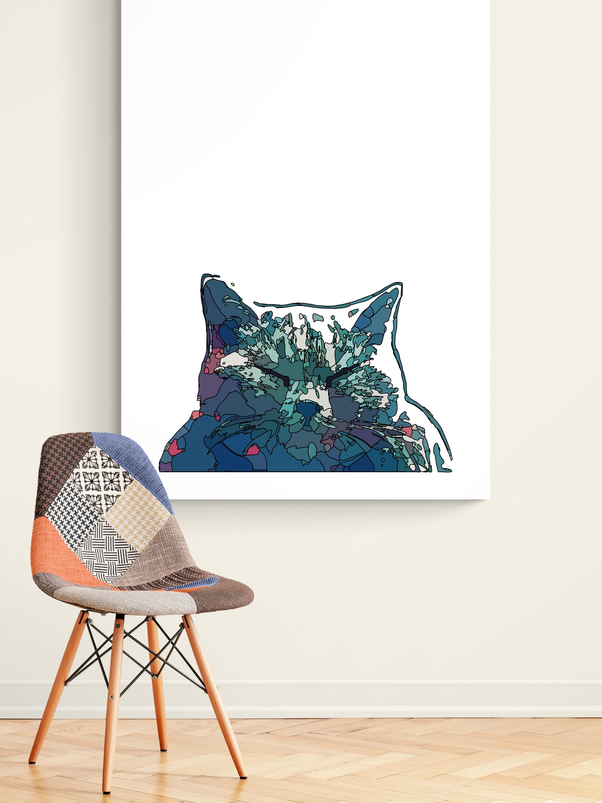 Cat printable wall art. Abstract cat in vector style. Mosaic Etsy