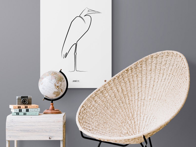 Single line art of standing heron Heron printable One Line Art Bird minimalist wall art