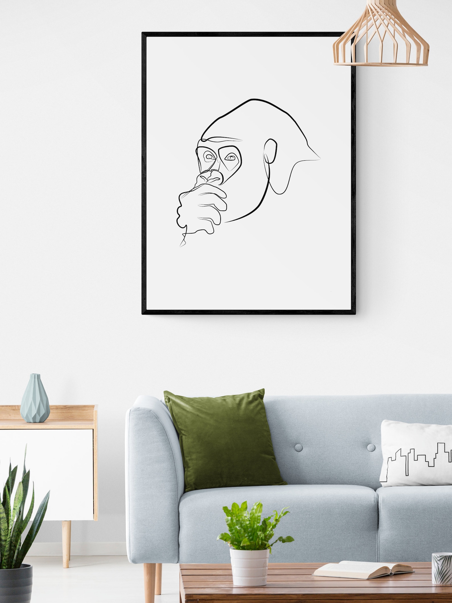 Gorilla monkey with paw printable One Line Art. Minimalist | Etsy