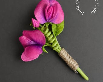 Sweet Pea Brooch, Polymer Clay Flower Jewelry Gift