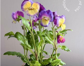 Realistic polymer clay viola flower arrangement