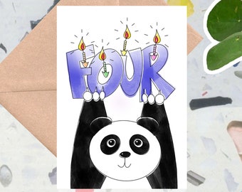 4th Birthday card, Four Today, Hand drawn & Eco Friendly