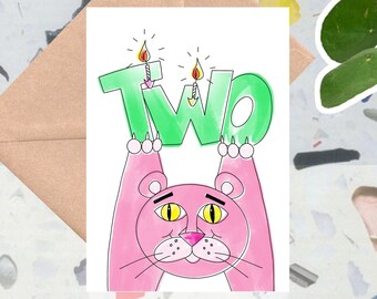 2nd Birthday card, Two Today, Hand drawn & Eco Friendly