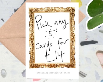 Pick ANY 5 Cards Bundle, Pick and Mix Any Occasion Cards, Card Stack, Blank Inside, Eco Friendly