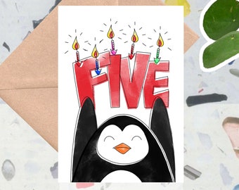 5th Birthday card, Five Today, Hand drawn & Eco Friendly