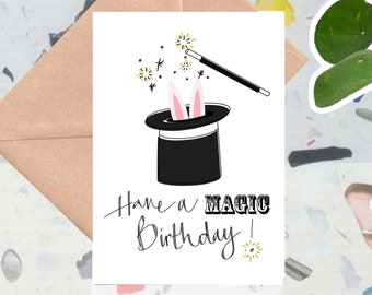 Birthday card, Magic Birthday card, Happy Birthday Magical Birthday, Hand drawn & Eco Friendly