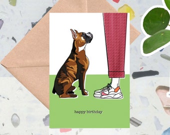 Boxer Dog card, Sneaker card, Happy Birthday Dog card, hand drawn and sustainable.