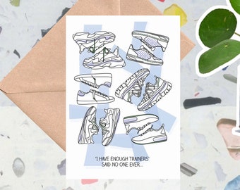 Sneakers, Trainers, Shoes, Greetings Card. Artist Designed. Hand drawn. Sustainable.