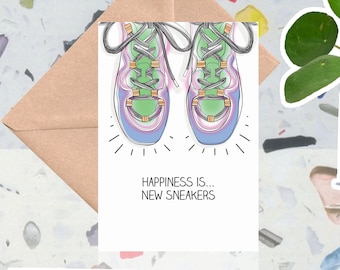 Sneakers, Trainers, Shoes, Greetings Card. Artist Designed. Hand drawn. Sustainable.