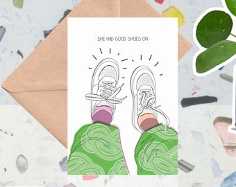 Sneakers, Trainers, Shoes, Greetings Card. Artist Designed. Hand drawn. Sustainable.