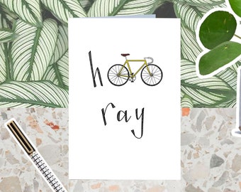 Cycling card, Bike card, Cyclist, Bicycle card, father's day, Hooray, Celebration card, hand drawn & sustainable.